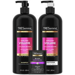 Shampooing Amplified Volume de TRESemmé, flacon; offre volume durable et corps naturel.