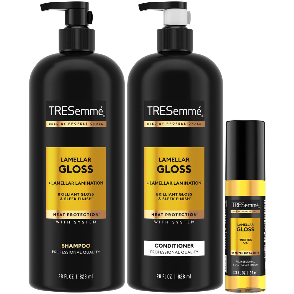 TRESemmé Lamellar Gloss Shampoo bouteille pour brillance durable.