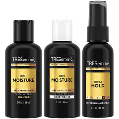 Shampoing TRESemmé de voyage en bouteille mini, démêlage rapide en déplacement.