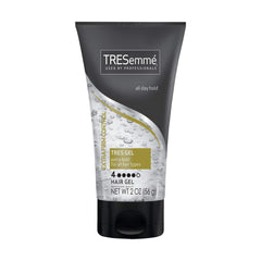 TRESemmé Tres Gel Extra Firm : bouteille affichant tenue longue durée et brillance.