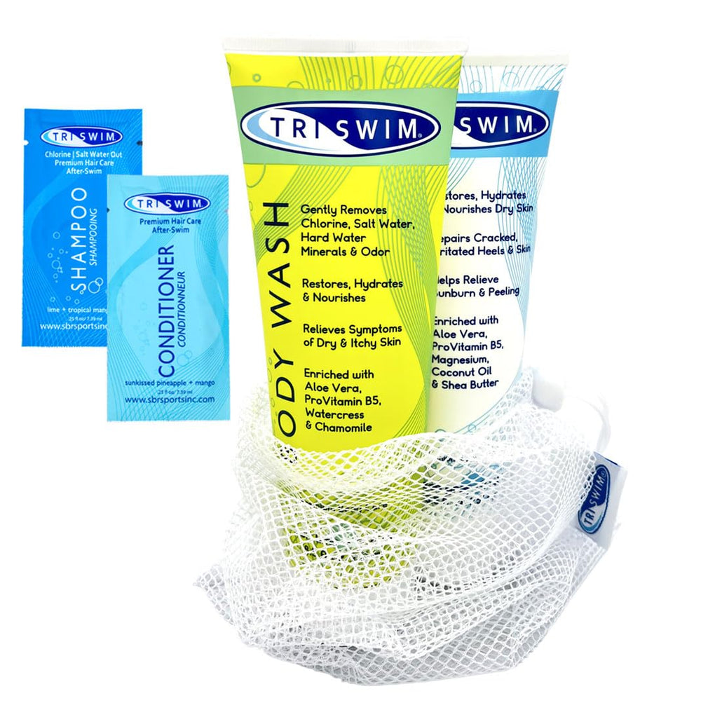 TRISWIM Gel Douche Après-Nage nettoie et hydrate après la natation.