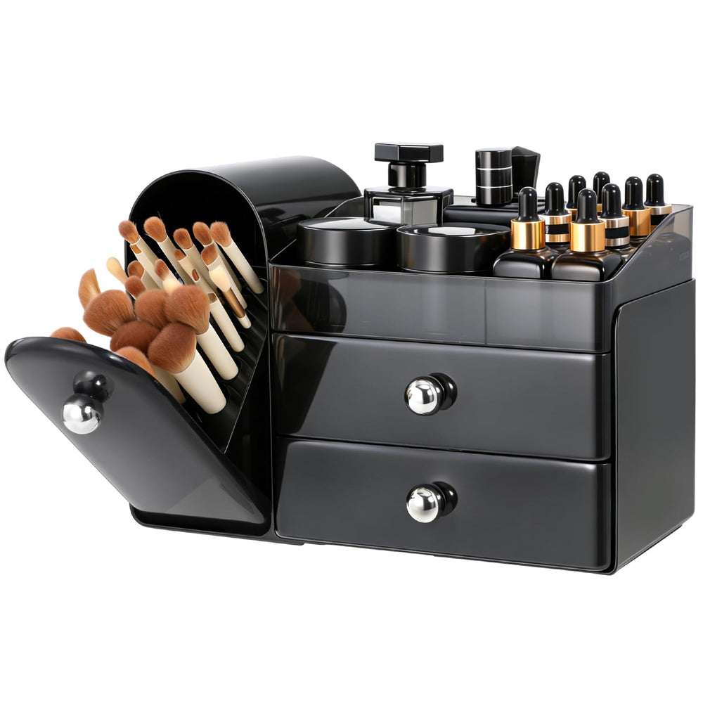 TRQWRO Organisateur de maquillage avec porte-pinceaux facilite le rangement et la propreté.