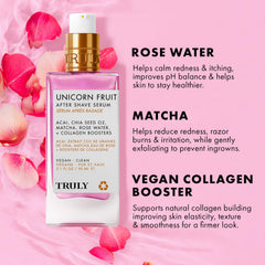Soin Truly Beauty Unicorn Fruit à l’eau de rose pour apaiser la peau après rasage.