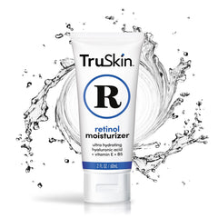 TruSkin Retinol Face Moisturizer label close-up with USA-made cruelty-free note.