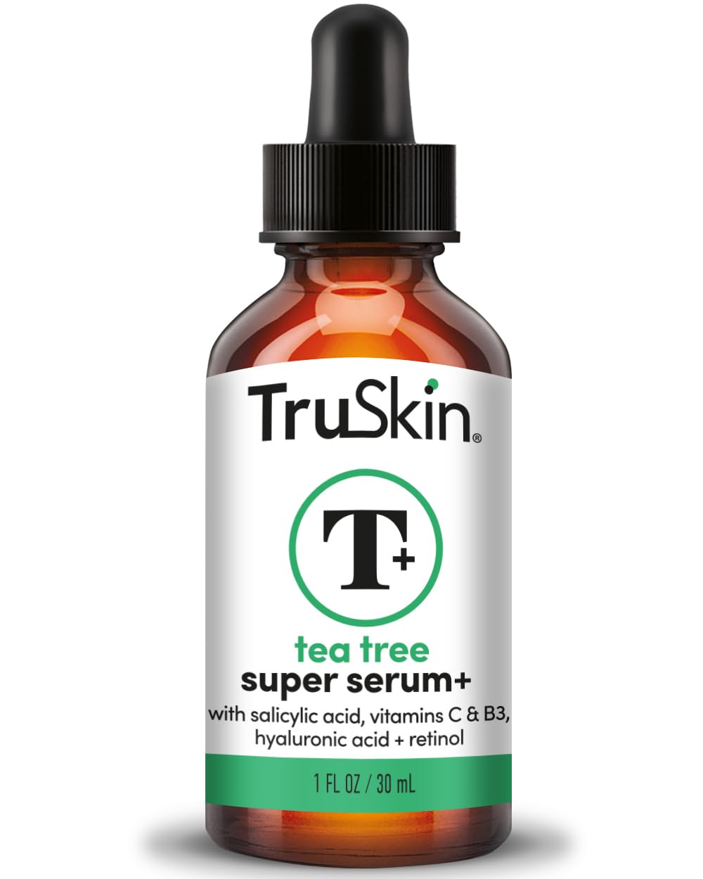 TruSkin sérum arbre-a-te bouteille; application précise pour pores nets.