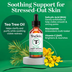 TruSkin sérum arbre-a-te gouttes; dose facile pour traitements ciblés.