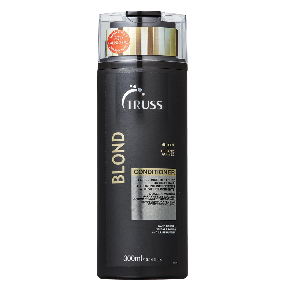 TRUSS Blond Conditionneur violet, bouteille visible pour neutraliser les tons jaunes.