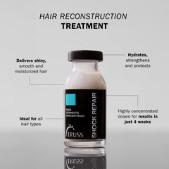 TRUSS sérum réparateur – application sur cheveux humides et absorption facilitée.