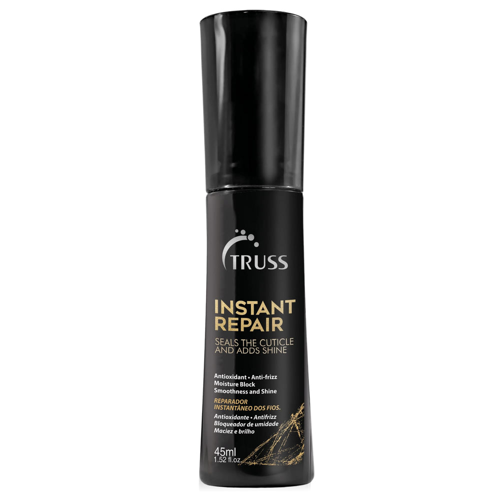 TRUSS Serum Réparation Instantanée — flacon montrant réparation des pointes et brillance durable.
