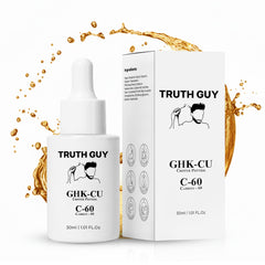 Truth Guy sérum bouteille-cuivre Carbon-60, revitalise cheveux et peau.