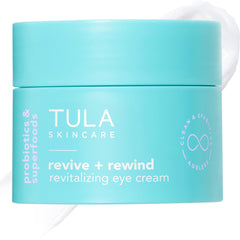 Crème Yeux TULA en bouteille, hydratation ciblée pour le contour des yeux.