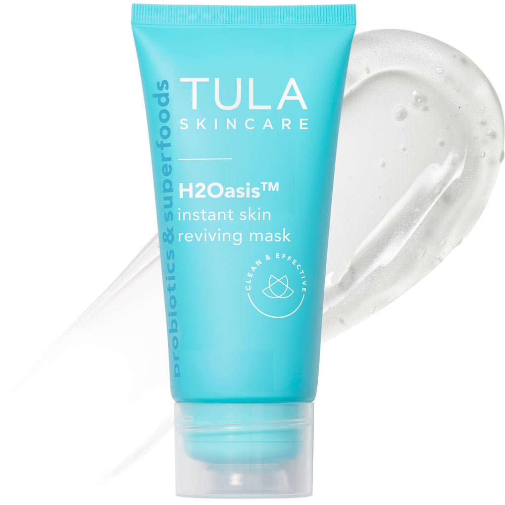Masque hydratant TULA H2Oasis sur visage, effet rafraîchissant et éclat