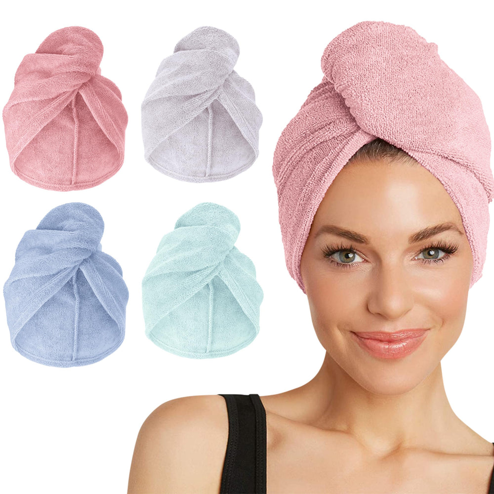 Turbie Twist: essuie-cheveux microfibre rose pour un séchage rapide et doux.