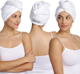 Turbie Twist wrap-cheveux coton pour séchage en douceur et rapide.