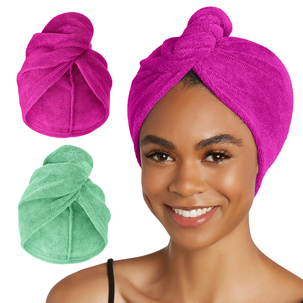 Turbie Twist wrap cheveux microfibre vert vif, absorption rapide et douceur.