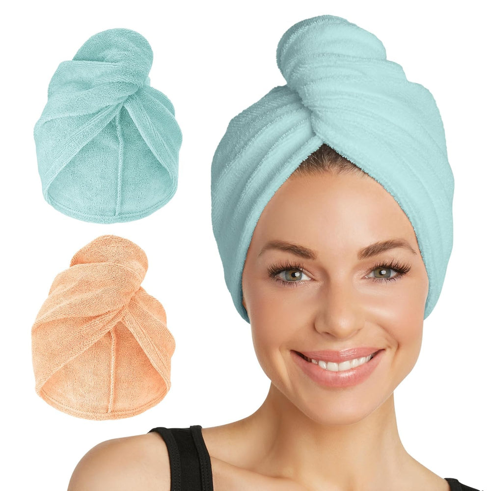 Turbie Twist two-pack microfiber hair towel for quick, gentle drying