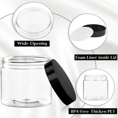 TUZAZO contenants plastiques clair 6oz avec couvercles noirs, visibilité du contenu