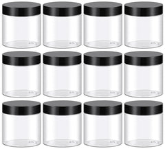 Pot TUZAZO en plastique transparent 4oz avec couvercle noir, idéal pour cosmétiques nomades.