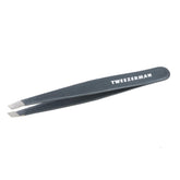 Tweezerman pinces à sourcils biseautées inox bleu pierre vue face pour précision
