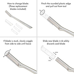Tweezerman rasoir visage inox, utilisation étape par étape pour une routine rapide.
