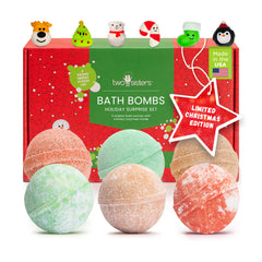 Two Sisters Christmas bath bomb with a surprise toy inside for festive bath time.