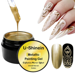 Vernis gel métal doré U-Shinein — bouteille montrant couleur et éclat pour miroir.