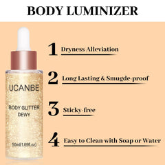 UCANBE éclat liquide pailleté pour visage et corps, effet lumineux