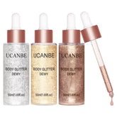 UCANBE Glow Shimmer Drops: ensemble de bouteilles pour un éclat naturel.
