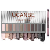 Palette UCANBE avec 12 nuances neutres pour un look discret et polyvalent.