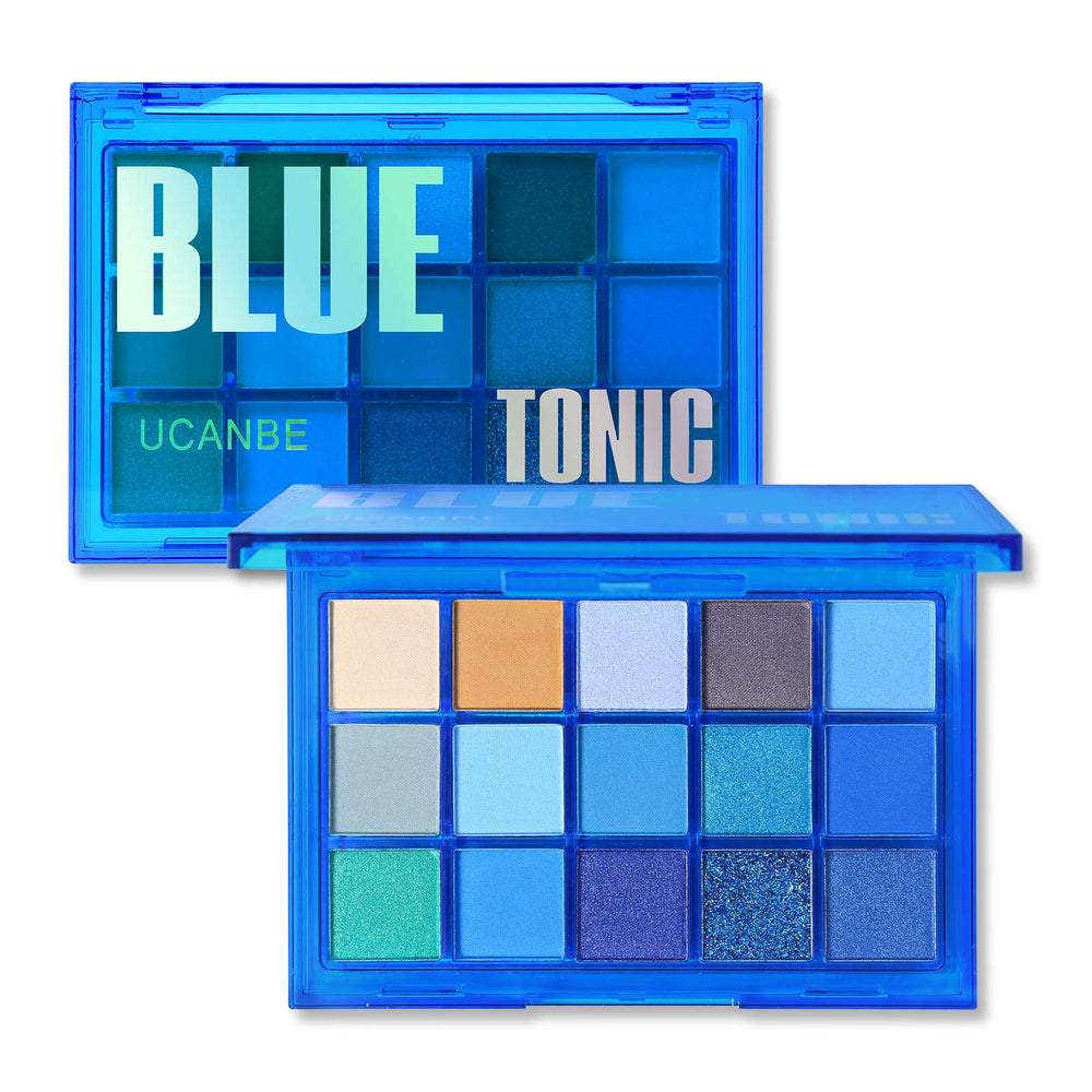 UCANBE Palette yeux néon bleu tonique, ombres lumineuses et longue tenue.