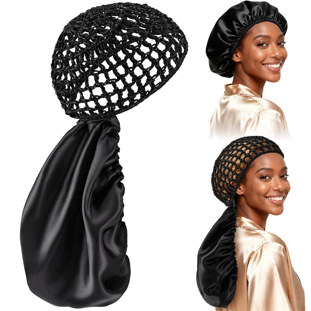 Udefineit bonnet de nuit 2-en-1 noir, protection nocturne des cheveux bouclés.