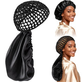 Udefineit bonnet de nuit 2-en-1 noir, protection nocturne des cheveux bouclés.