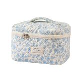 Sac maquillage de voyage uekeboag avec motif floral bleu, pratique et élégant.