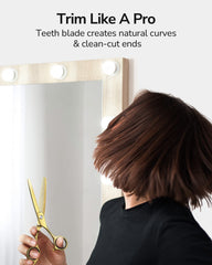 ULG ciseaux effileurs, détail lame rasoir et dents pour texturisation.