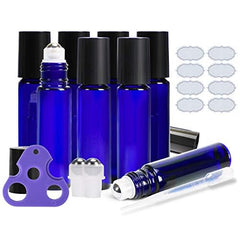 Bouteille roll-on ULG de 10 ml en verre bleu avec bille acier inoxydable, parfaite pour huiles essentielles