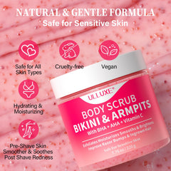 ULLUXE Bikini Area Exfoliator texture with exfoliating beads for gentle cleansing