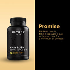 Hair Rush Ultrax Labs, emballage 60 comprimés, format pratique pour la prise.