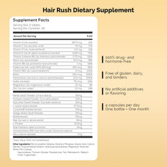 Hair Rush Ultrax Labs, gélules présentées, apport quotidien de nutriments.
