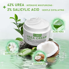 Texture légère d’Ultrove Crème Urée 42% et 2% salicylique prête à être appliquée
