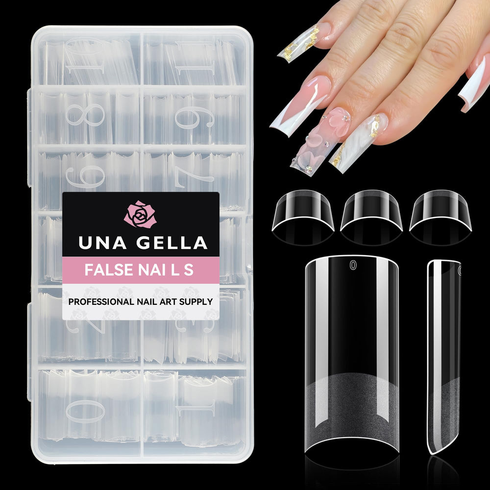 UNA GELLA: boîte tips ongles carrés moyens pour extensions à domicile.