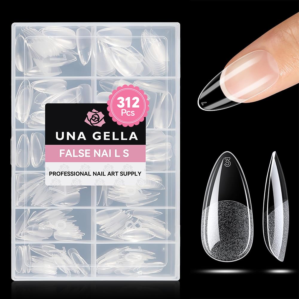 UNA GELLA embouts gel amande half-matte, tenue longue durée pour manucure maison.