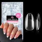 Faux ongles UNA GELLA avec embouts gel ovale préformés transparents et pose facile.