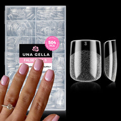 UNA GELLA Extra Short Nail Tips – boîte carrée pratique pour un usage à domicile.