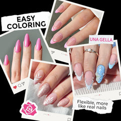 UNA GELLA ongles forme amande X-Soft, aspect naturel et solide.