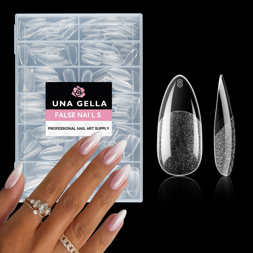 Pointes amande UNA GELLA 216pcs préformes mi-matte: adhérence renforcée.