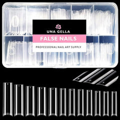 UNA GELLA sans courbe C, extensions d'ongles XXL carrées transparentes pour pose rapide.