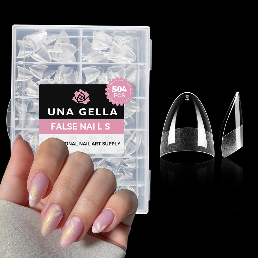 UNA GELLA: tips gel amande court demi-couverture, pose rapide et confortable.