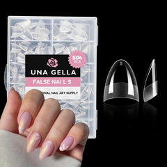 UNA GELLA: tips gel amande court demi-couverture, pose rapide et confortable.