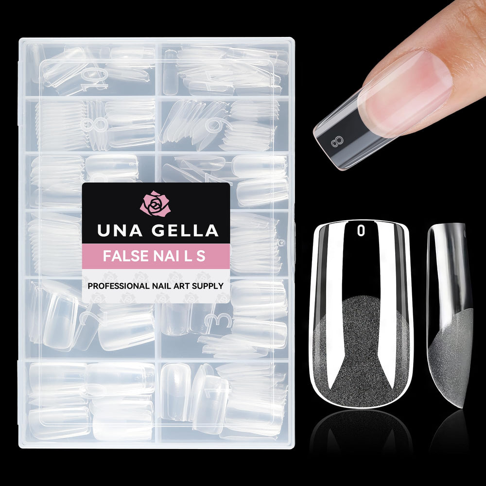 UNA GELLA tips gel carre moyen demi-mat, surface claire pour une couleur durable.