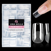 UNA GELLA tips gel carre moyen demi-mat, surface claire pour une couleur durable.